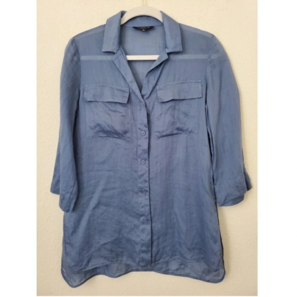 Lafayette 148 Button Down Blouse XS $298 Quiet Luxury Lightweight - Picture 10 of 13